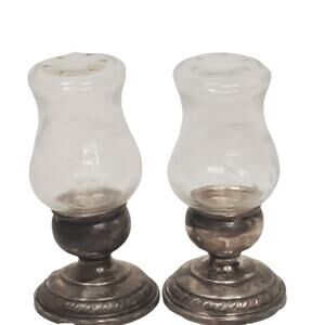 Quaker Silver Co Newport Sterling Hurricane 706 Salt Pepper Shakers Etched Glass